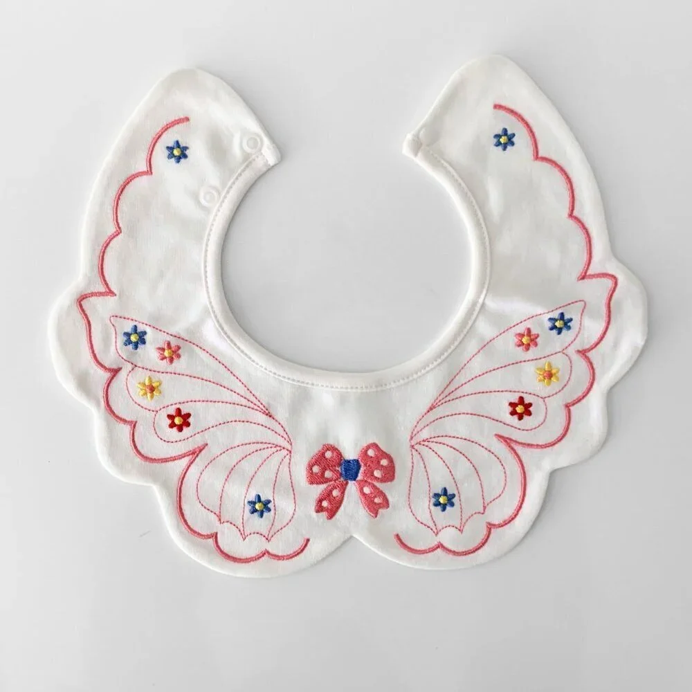 NWT Pretty Boutique Baby Girls Bibs Scalloped Edge Butterfly Embroidery Set of 3